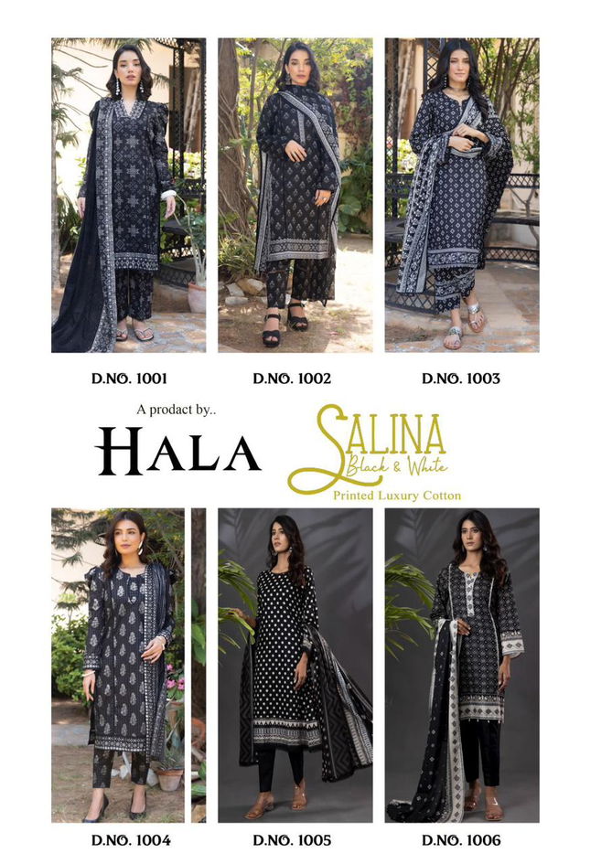 Hala Salina Black And White Cotton Dress Material Catalog
